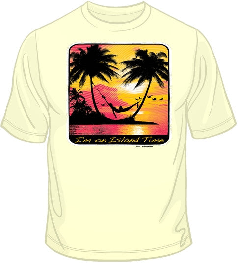 Island Shores Men's T-Shirt – Palm Trees Rowboat Graphic, 100% Cotton, NWT
