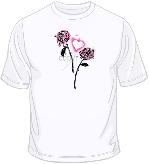 Stencil Roses &amp; Heart T Shirt
