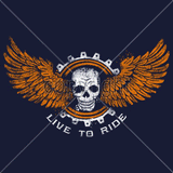 Live to Ride Skull Wings T Shirt